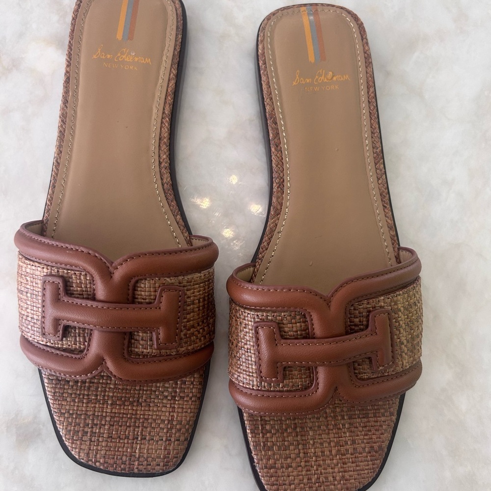 Sam Edelman Brown and Tan Woven Sandals / Slides